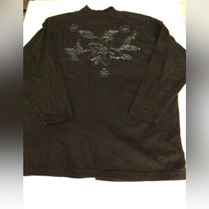 Black Long Sleeve Top with Floral Beaded Embroidery by Tee-n-Tee .